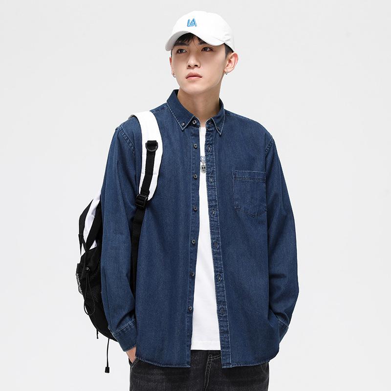 Camisa de Manga Larga de Algodón de Mezclilla Camisa Casual Camisa de Manga Larga de Atmósfera Contratada de Moda para Hombres