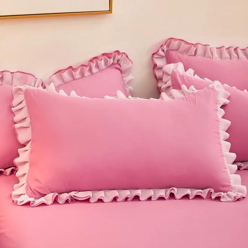 Ruffle Lace Design Pillow Case Korean Style Soft Washed Cotton Pillow Case Super Cute Pillowcase 48x74cm Pillow Cover Room Decor