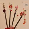 Traditional Chinese Red Flower Tassel Hairpin for Hanfu & Cheongsam