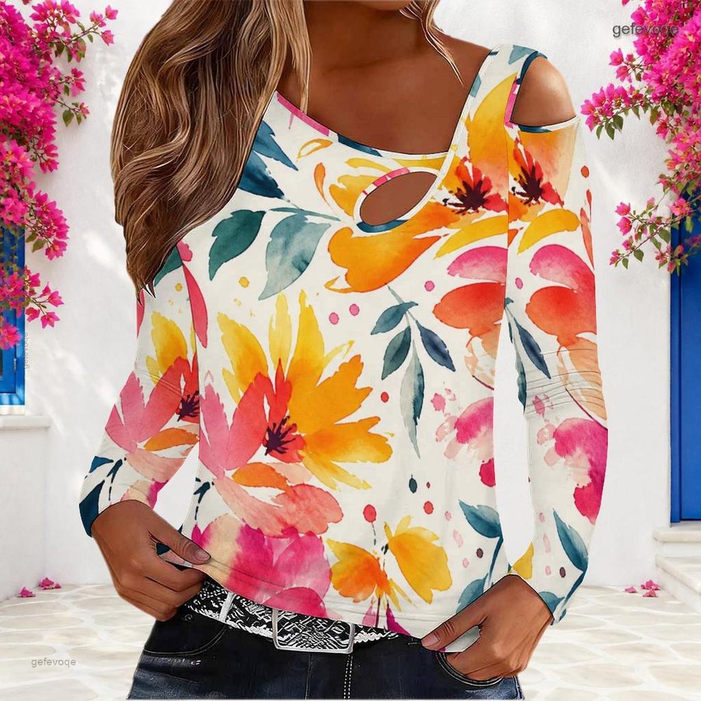 Plus Size Female Long Sleeve Shirt With Chest Hollow Decoration