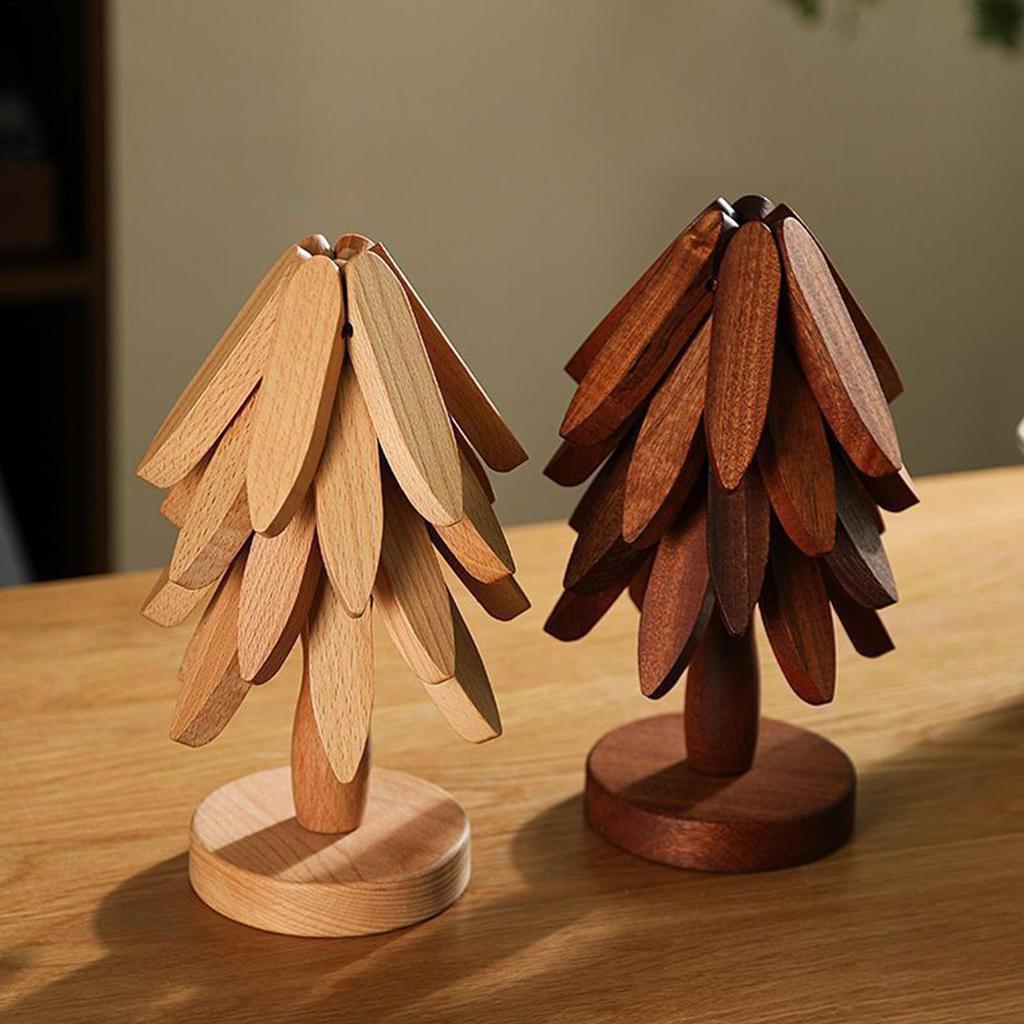 Tree Shape Stand Wooden Trivets Decorative Foldable Anti Scald Heat Resistant Table Mat Coaster Wood Placemats Pot Hold