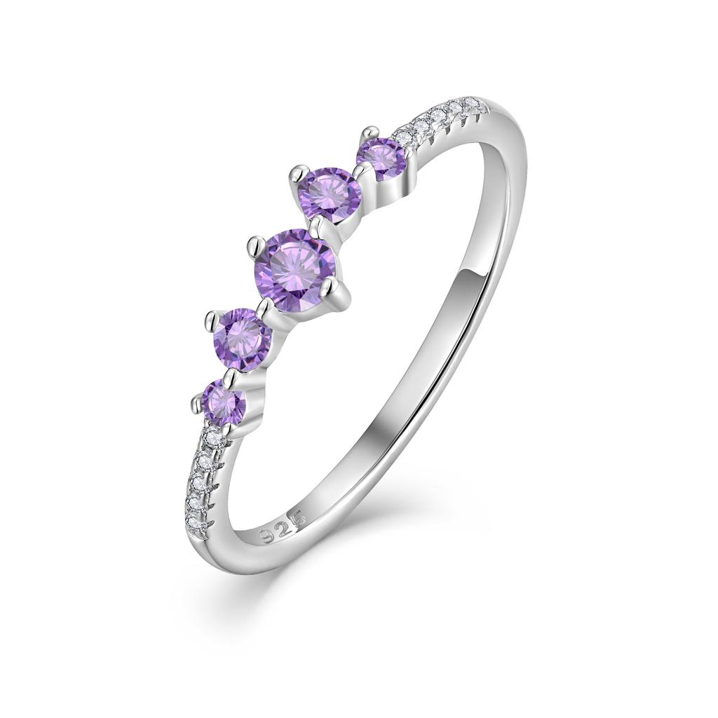 925 Sterling Silver Graduated 5 Stone Pink Ring Half Pave Side Stones Stackable Band Ring for Women Promise Engagement Jewelry`