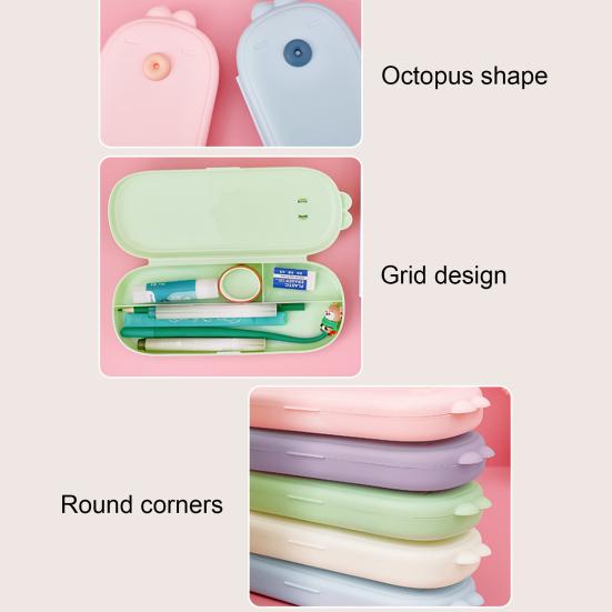 Stationery Pen Box Bunny Shape Design Sealed Snap Closure Large Capacity Pencil Case Food-Grade Silicone Soft Silicone Pen Holder School Supplies