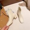 French high-heeled short boots women's 2026 autumn and winter new thick heel square head white elastic thin boots women's velvet