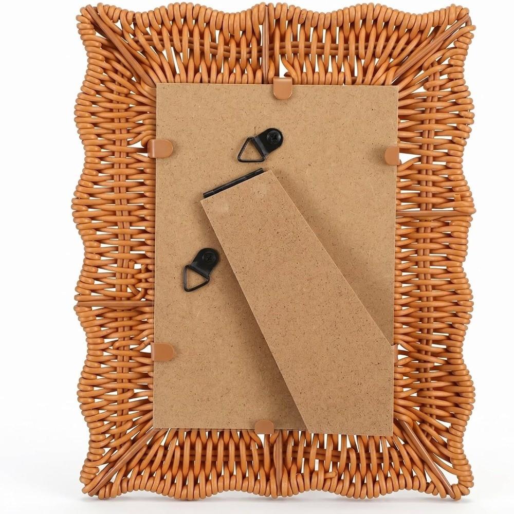 Boho Style Vintage Rattan Photo Frames PP Woven 4x6 Inch Picture Frame Handmade Rustic Charm Wicker Photo Frames Home Decoration