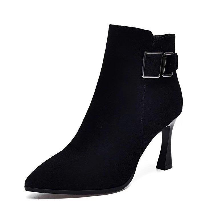 Spitze hohe Stiefel aus gefrostetem Fleece, kurze Stiefel für Herbst und Winter, Neujahrs-Stiefel mit kleinem Weinglas und modische Martin-Stiefel