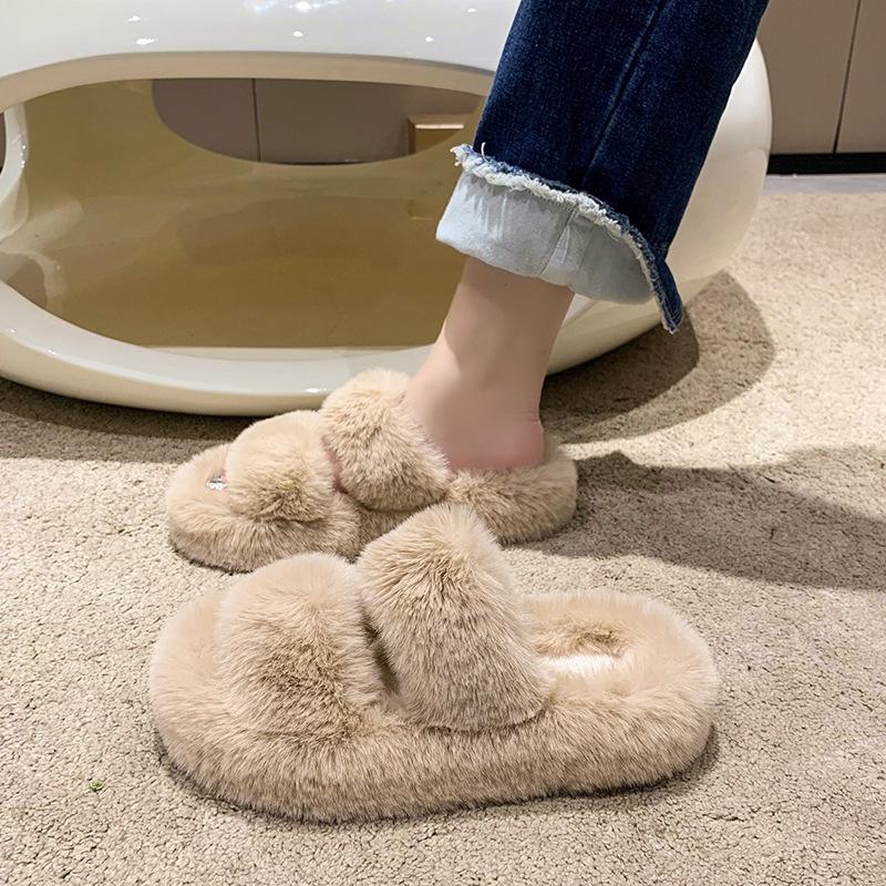 Mao Mao Slippers Women's Outer Wear 2025 New Korean Version Ins Trendy Autumn and Winter Home Cotton Slippers Non-slip Soft Bottom One-word Drag