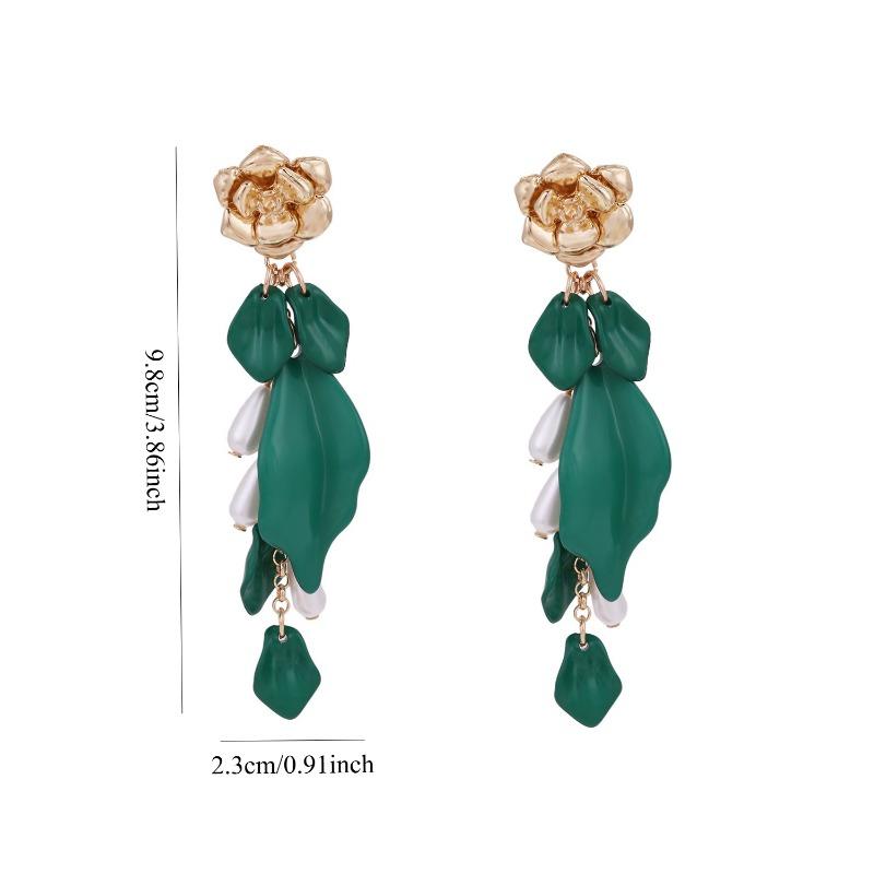 1 PAIRE boucles d'oreilles perles schéma de couleurs vert rétro doré boucles d'oreilles à franges florales atmosphère exagérée boucles d'oreilles haut de gamme femmes