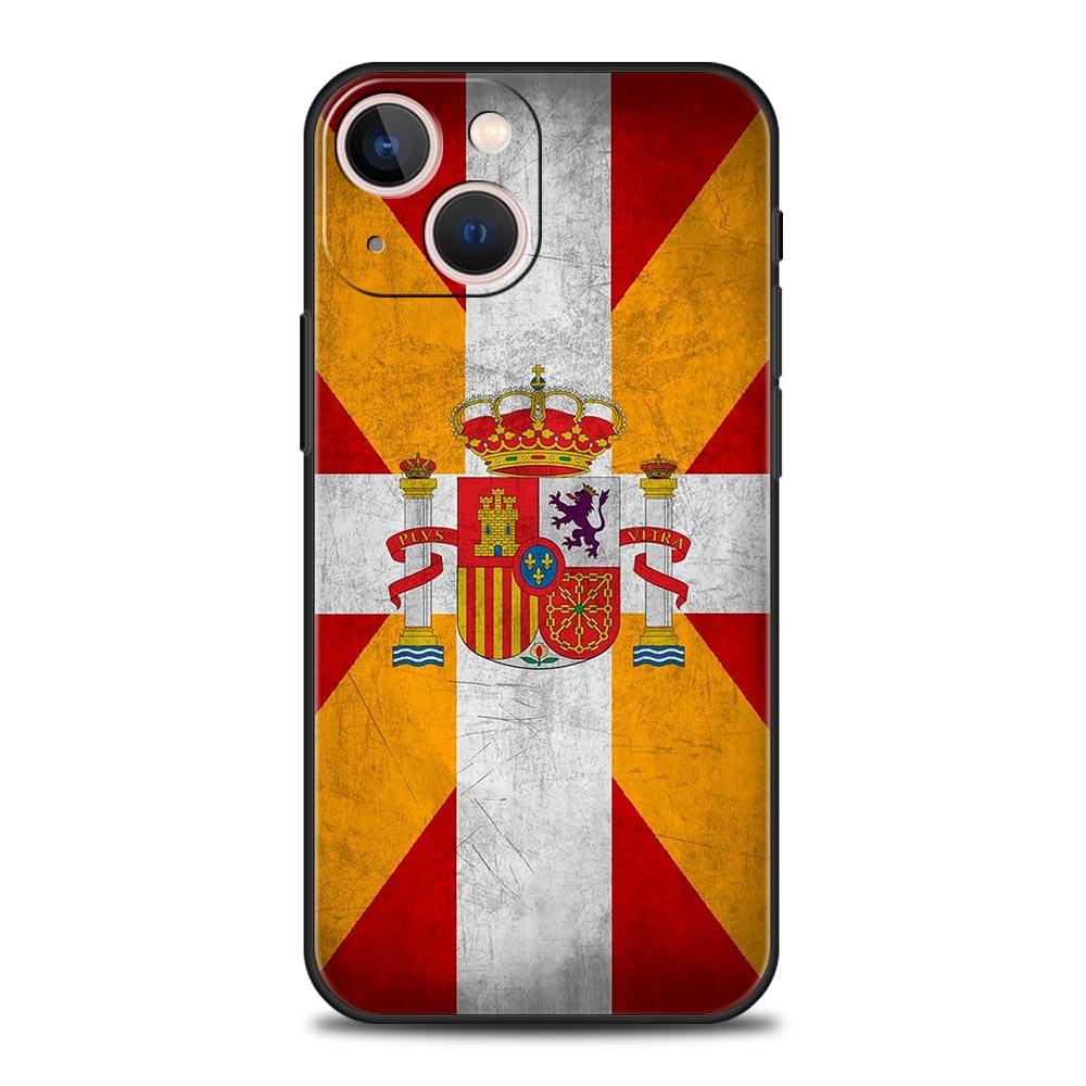 

spain flag Luxury Phone Case For iPhone 13 15 14 12 Mini 11 Pro MAX XR X SE XS 7 8 Plus Silicone Black Protection Cover iPhone 14Pro Max