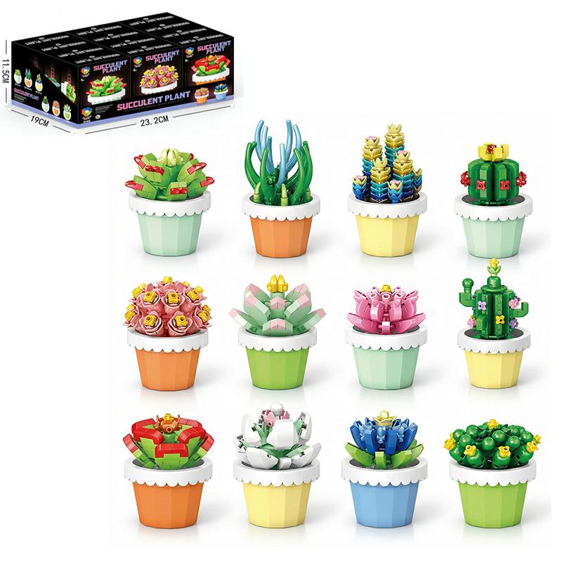 

Mini Succulent Potted Plant Building Blocks Eternal Flower Building Block Desktop Decoration Children Toy Girl Holiday Gift