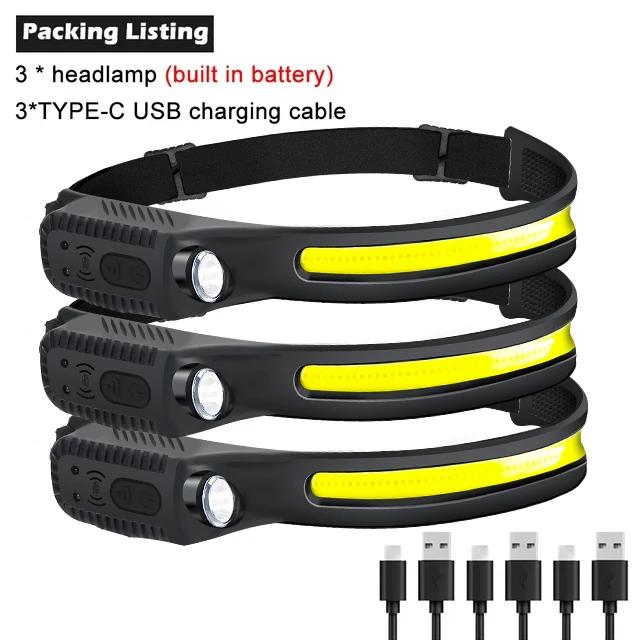 Super Bright COB LED Induction Headlamp Built in Battery USB Rechargeable 5 Lighting Modes Outdoor Fishing Camping Headlight