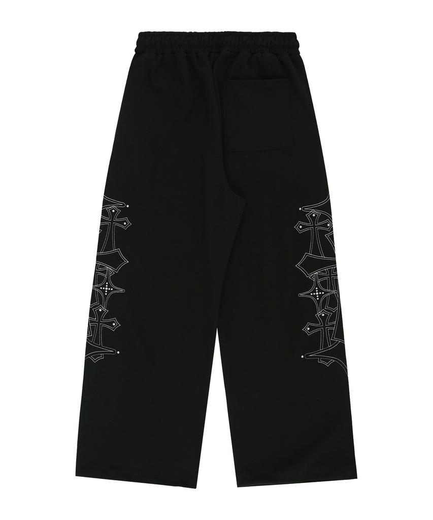 EASY NO EASY Studded Needle Work Sweatpants - Black