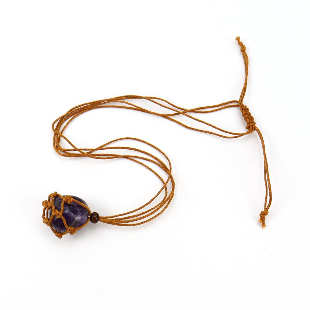 Hand-Woven Natural Stone Crystal Rough Stone Mesh Pocket Adjustable Necklace Pendant N707