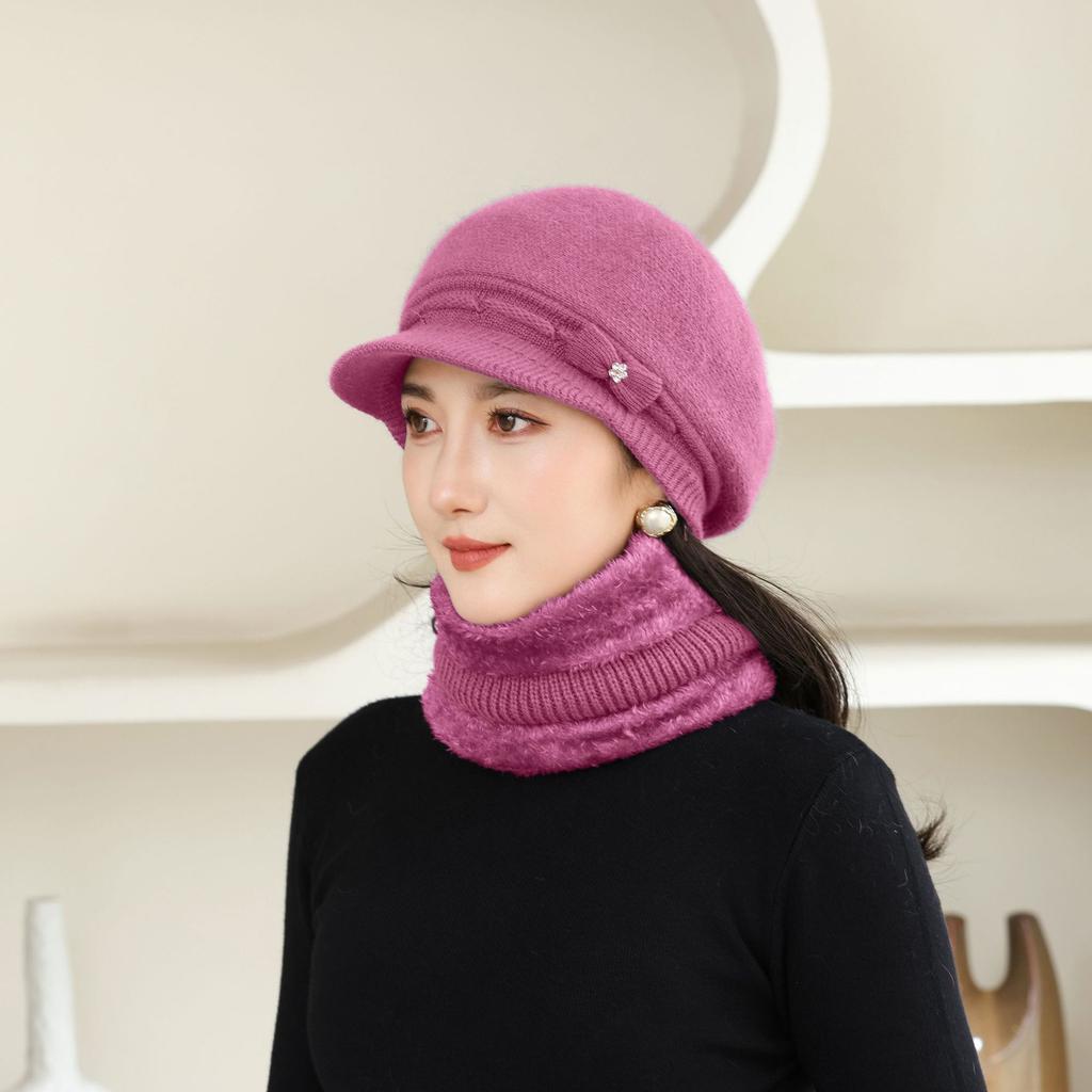 New Winter Style Old Lady Windproof Plus Eeled Duck Tongue Knitted Wool Hat for Girls Mother Rabbit Hair Warm Hat
