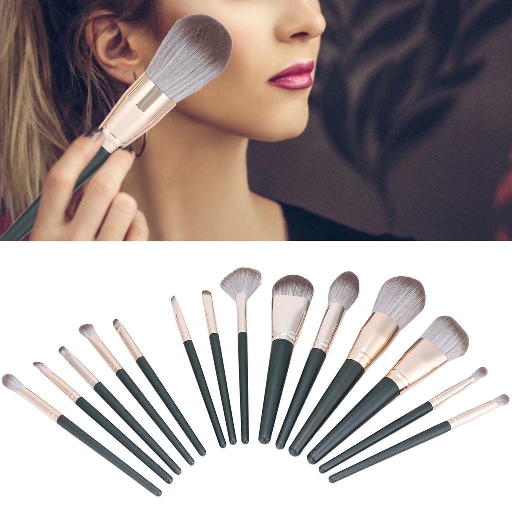 14Pcs Makeup Brush Set Dark Green Beginner Cosmetic Powder Blusher Eyeshadow Blending Tool