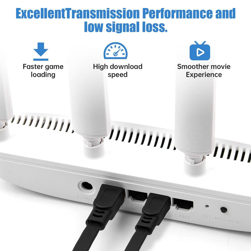 5-Meter Black Cat6 Flat Cable - High-Speed Data Cable for Home Gigabit Network Connections