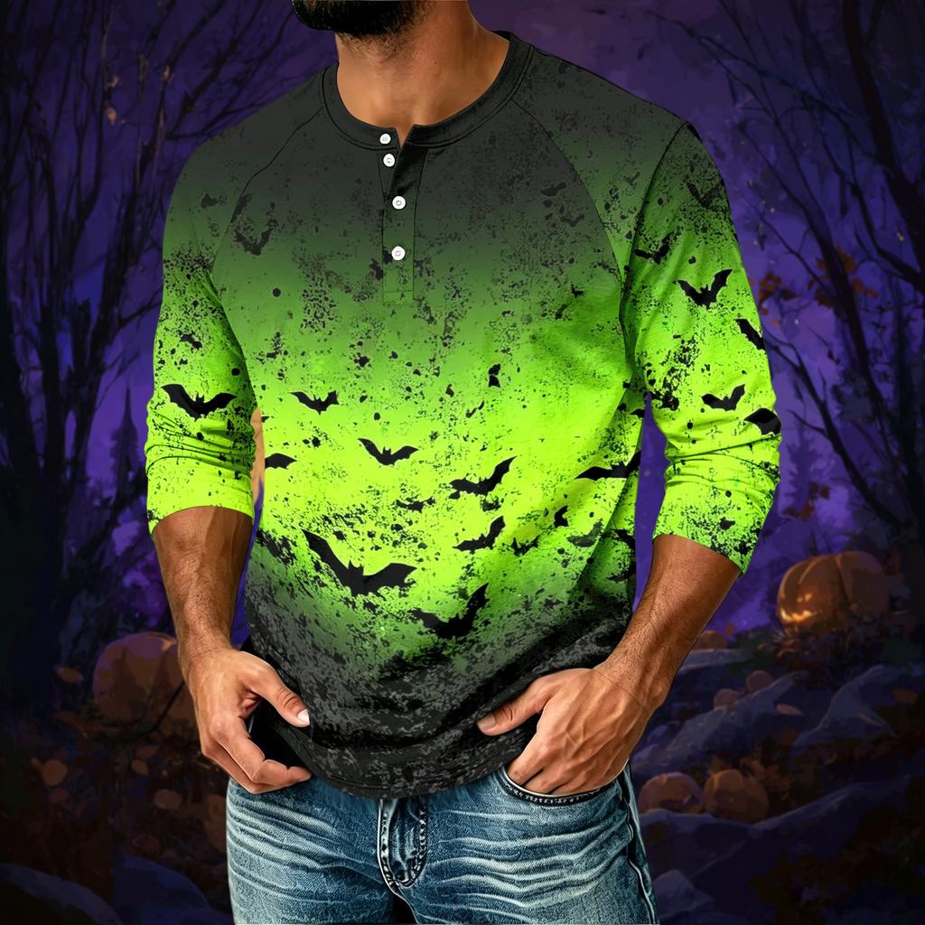 Men's Casual Halloween Print Raglan Three-Quarter Sleeve Shirt