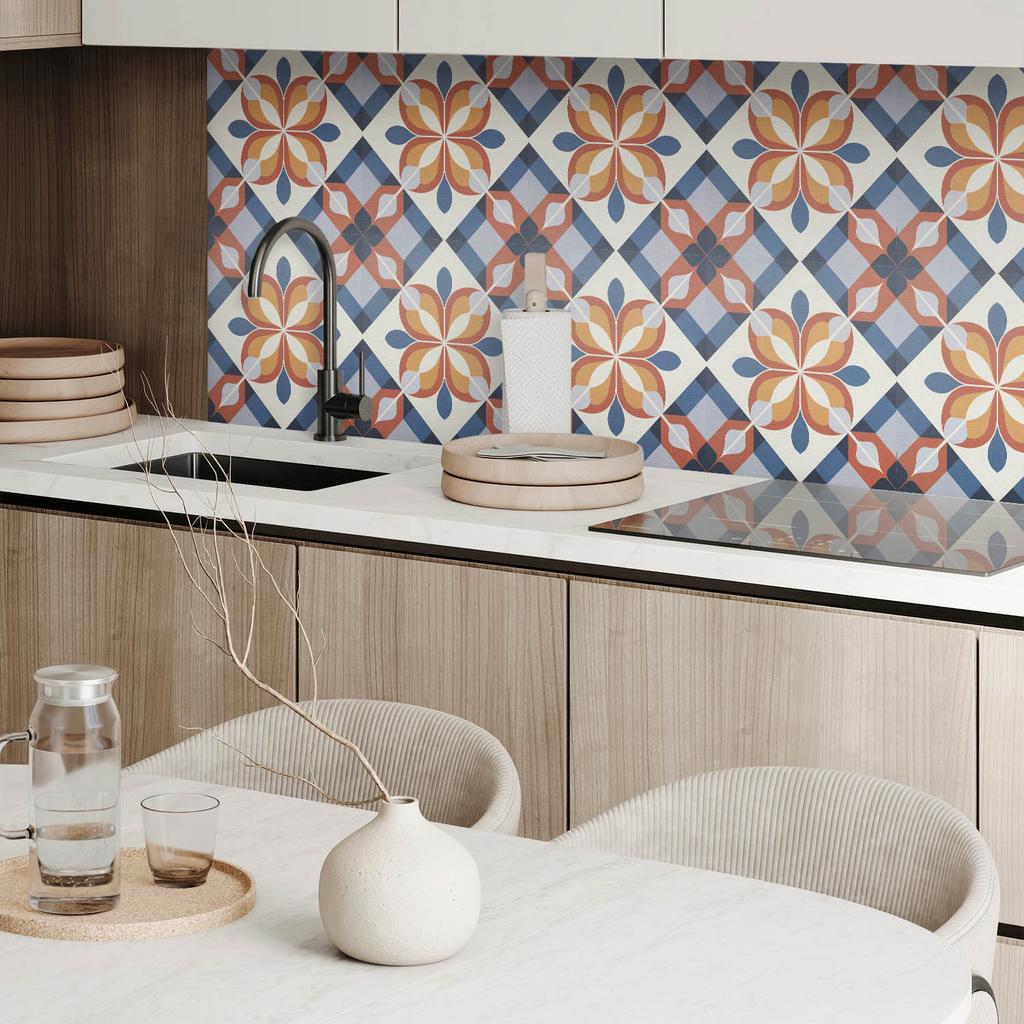 Selbstklebende Vinyl-Fliesenverkleidung Geometrisches Blumenmuster 9x30x30 cm