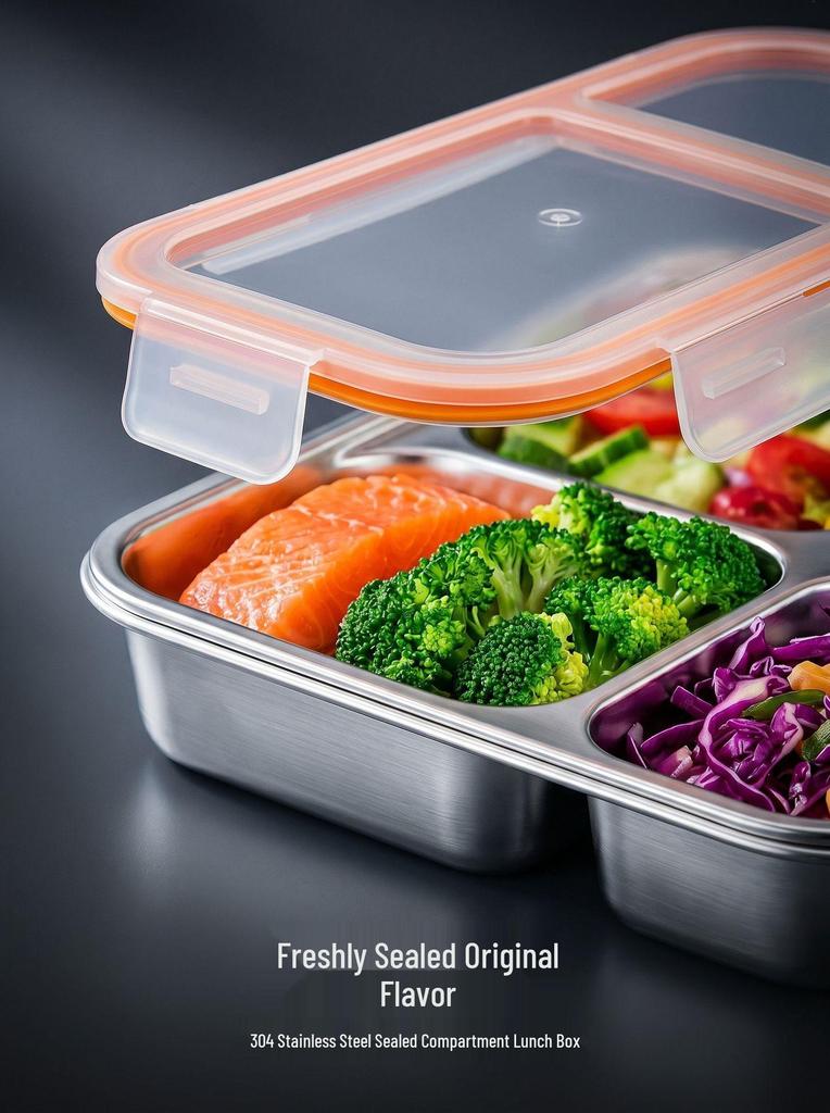 304 Stainless Steel Compartmented Lunch Box for Portion Control and Weight Loss