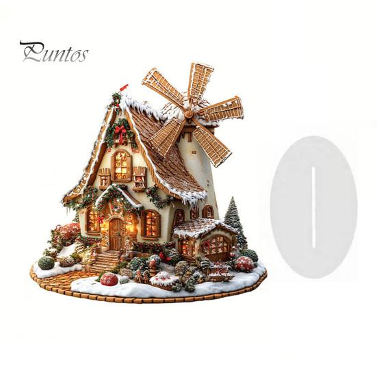 Indoor Winter Holiday Decorations Gingerbread Log Cabin Ornament, 2D Acrylic Table Decoration, Christmas House Ornaments Double Sided Crafts for Home