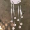 Simple Long Silver Color Tassel Pearl Earrings for Women Fashionable Personalized Daily Accessories Party  Birthday Gifts