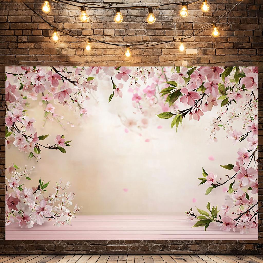 Soft pink cherry blossom photography background fabric with light cherry blossom patterns - Valentine's Day, parties