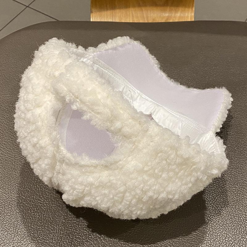 Korean Style Thickened Ins Lamb Velvet Embroidered Letters Baseball Hat for Women Japanese Versatile Winter Warm Baseball Hat Trend