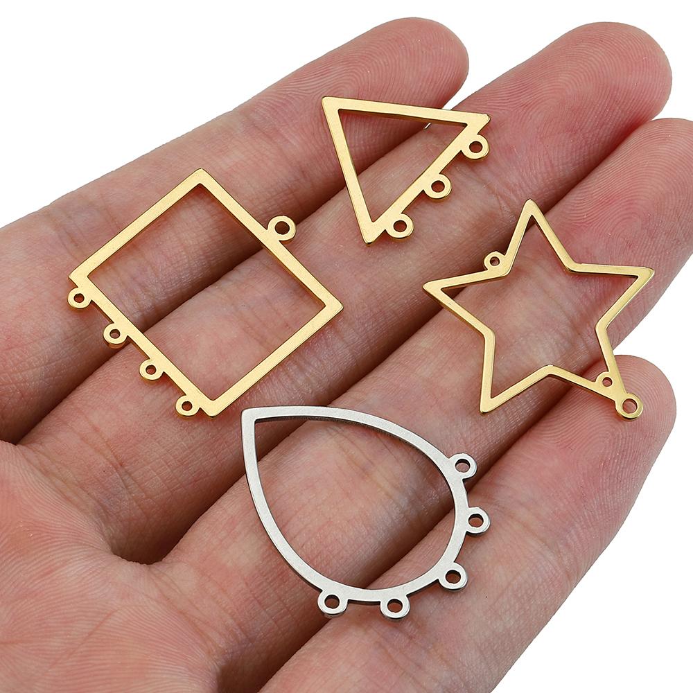 10pcs Stainless Steel Geometric Stamping Blank Drop Porous Connector Pendant Charms Necklace Earrings Jewelry Making DIY