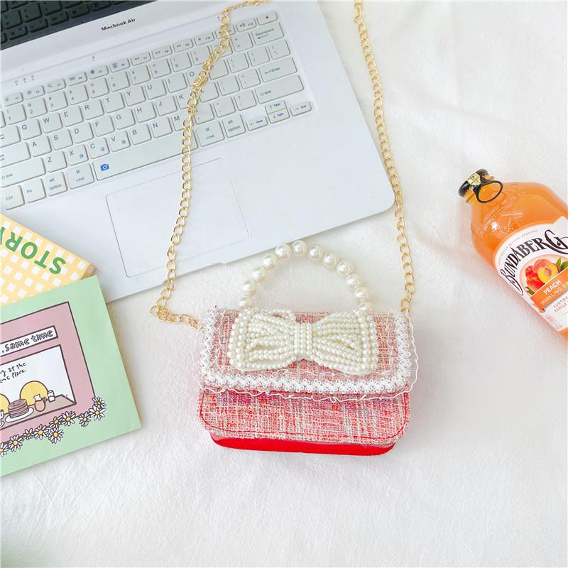 Adorable Children's Princess Pearl Mini Shoulder Bag With Cartoon Bow Design