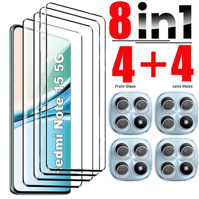 8PCS (4+4 Pack) 3D Curved Tempered Glass Screen Protector for Redmi Note 15 4G/5G Note 15 Pro 4G Redmi Note 15 Pro+ 5G Camera Glass Screen Protector