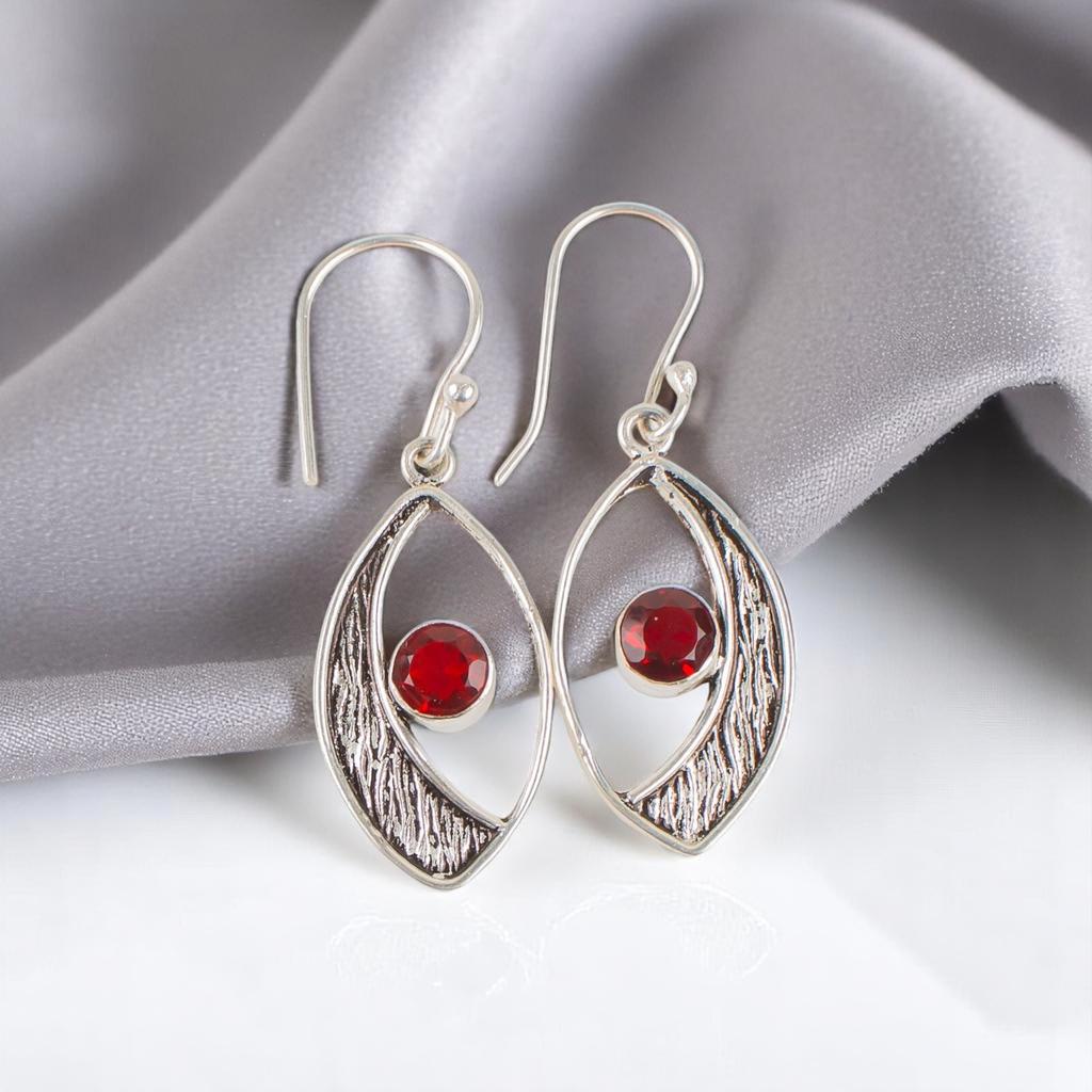 Red Garnet Gemstone 925 Sterling Silver Jewelry Handmade Earrings 1.60" For Her EE-61-19