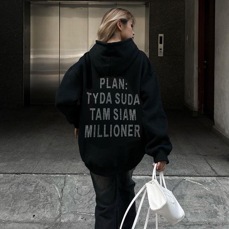 Autumn Oversized Drop Shoulder Hoodie with Letter Print (XS-5XL)