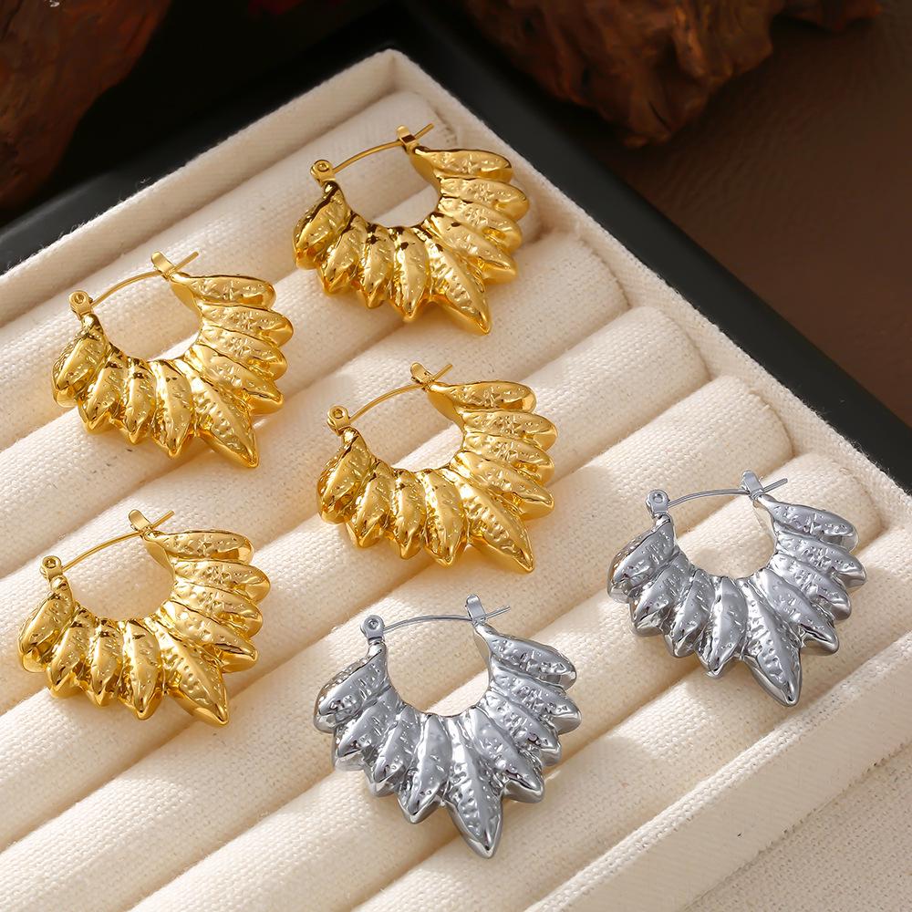 Leaf-Shaped 18K Gold Plated Titanium Steel Earrings