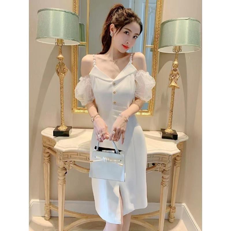 New Nightclub Deep V Low-cut Floor Dress Nightclub Nightclub Nightclub Sexy Lotus Leaf Sleeve Evening Dress