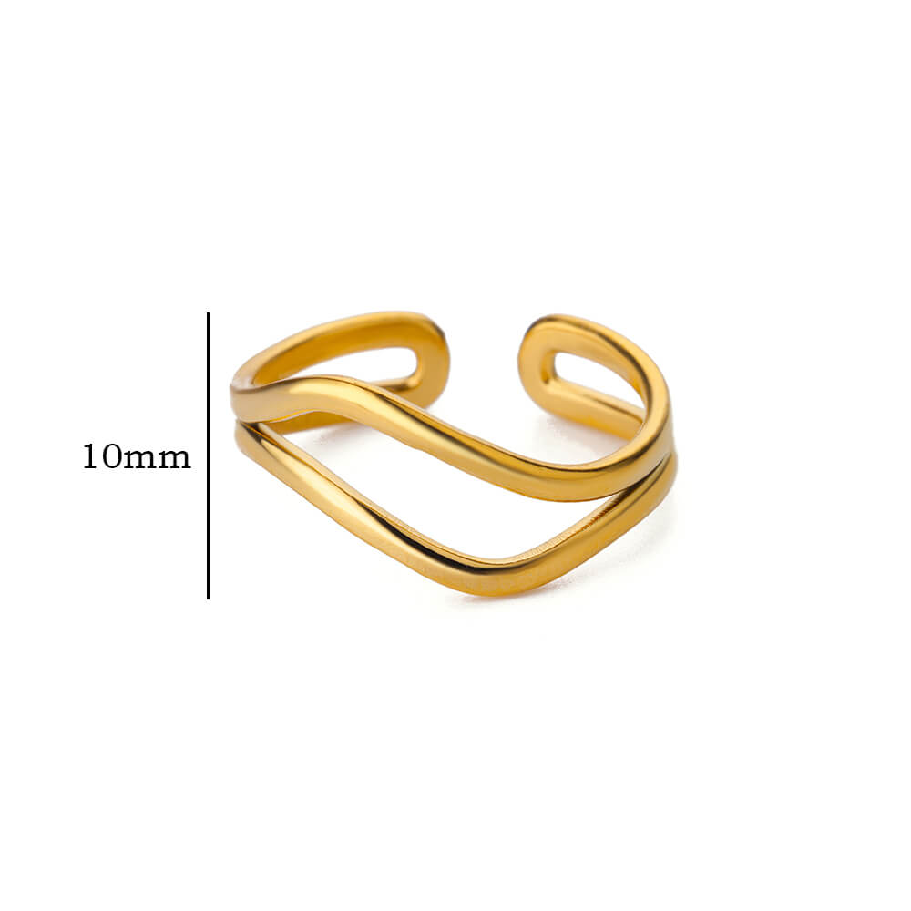 Hollow Double Layer Line Stainless Steel Rings For Women Men Opening Adjustable Gold Color Ring Wedding Fashion Jewelry Gift