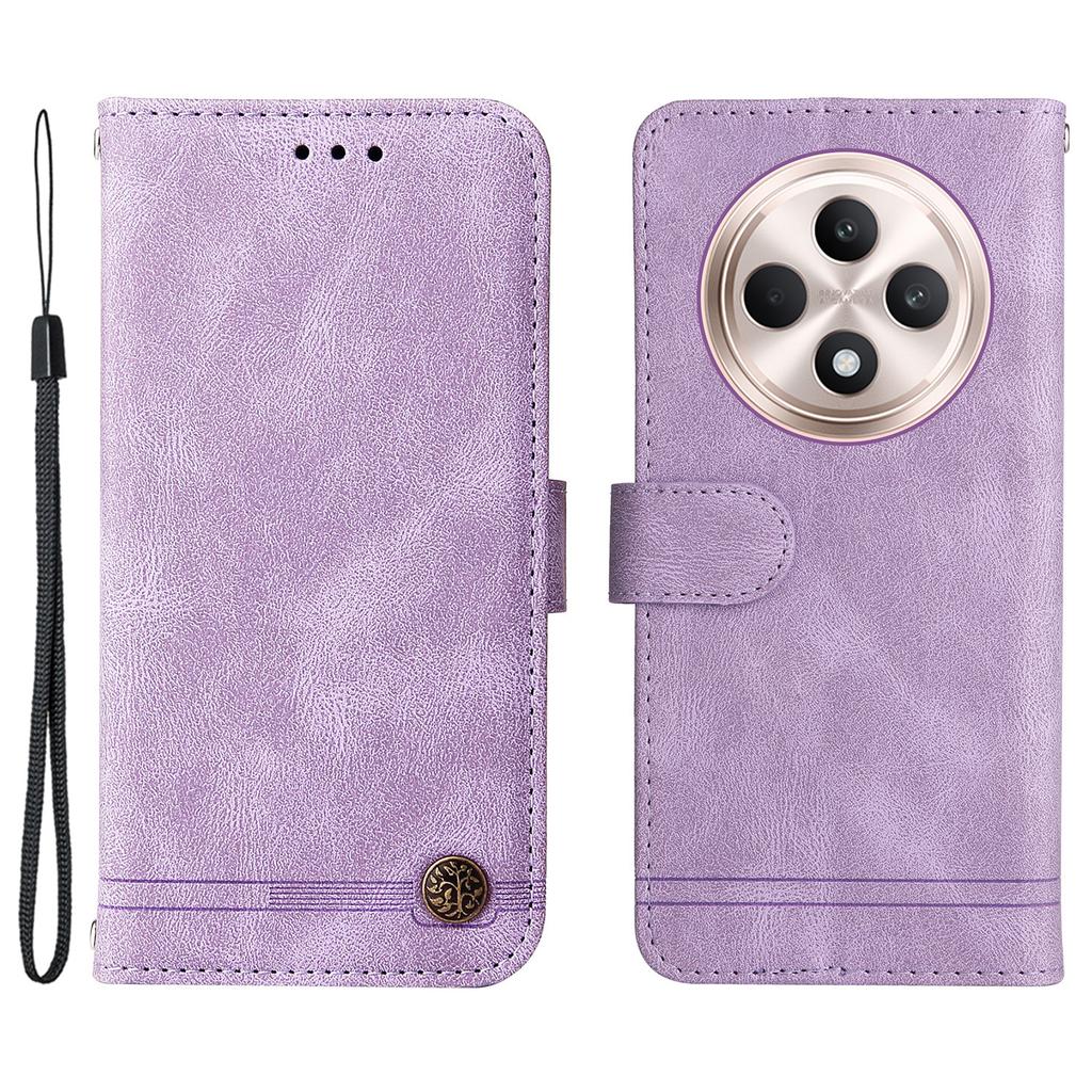 Für Oppo Reno12 F 5G Leder-Brieftaschenhüllen Hautgefühl Handyhülle Ständer mit Riemen