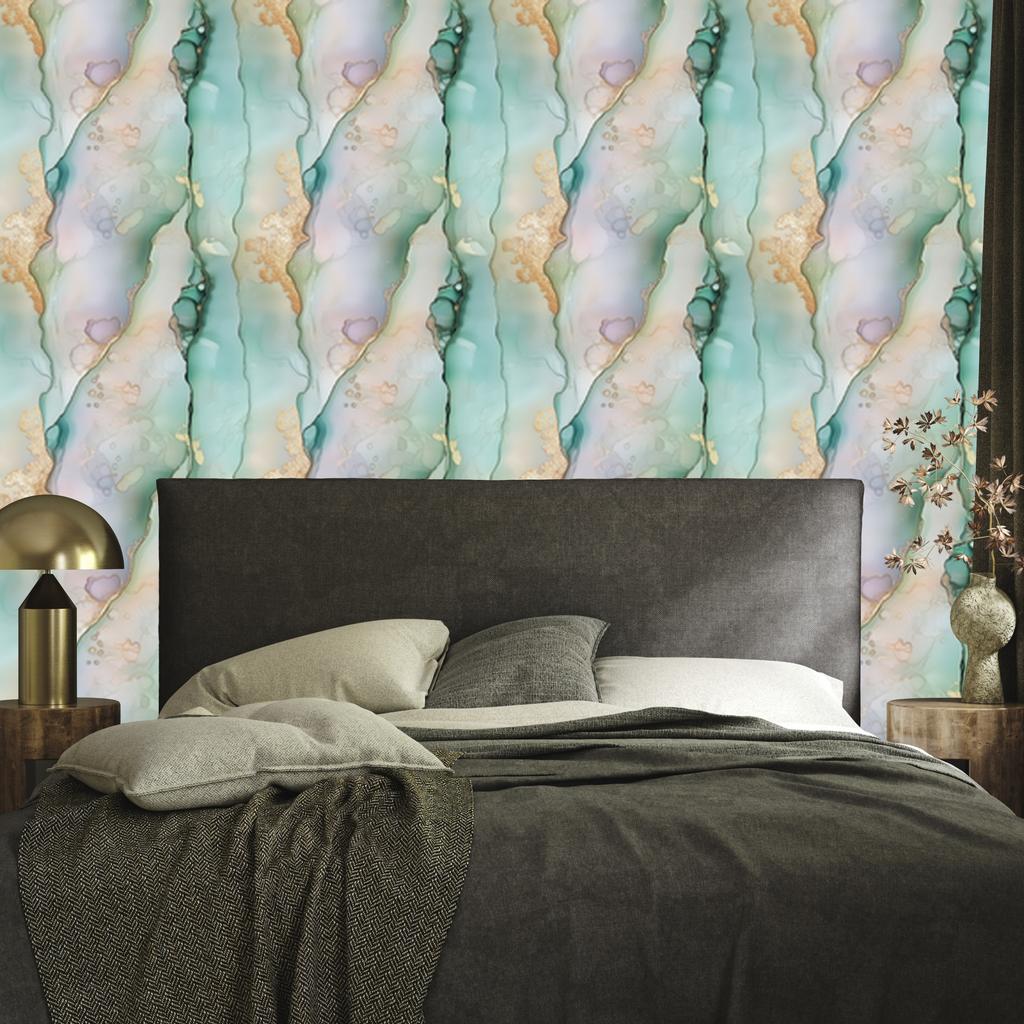 Light gray, sea green and beige ink wallpaper for living room and bedroom 50x1000