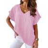 Summer New Short Sleeved V-neck Women T-shirt Solid Color Fashion Elegant Casual Office Blouse Plus Size Basic Loose Simple Tops Women's Clothing
