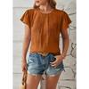 Spring Summer Women's European American Fashion Crew Neck Loose Blouse Shiny Fabric Petal Sleeve Casual Top