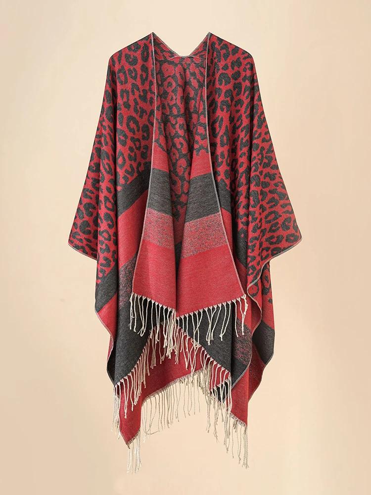 Fashion Elegant Women Scarf Autumn Winter Leopard Tassel Poncho Wrap Blanket Capa Para Mujer Pashmina Femme Shawl