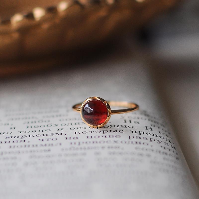 Original New Natural Garnet Egg Round Opening Adjustable Ring Elegant Charm Creative Retro Female  Jewelry