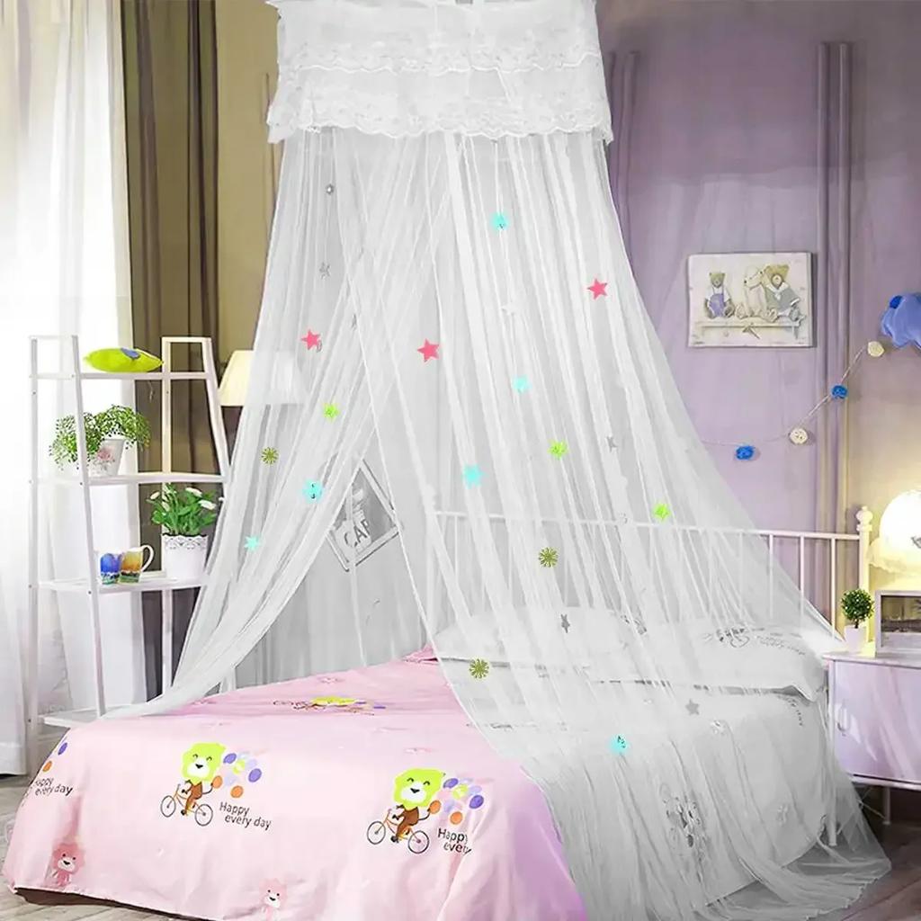 Elegant Lace Bed Canopy Mosquito Net Hung Dome Mesh Canopy Princess Round Dome Bedding Net for Camping Bedroom Bed Mosquito Net