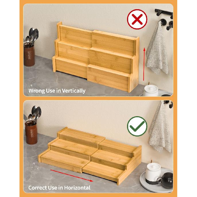 Spice Rack Organizer, 3 Tier Expandable Bamboo Spice Rack Organizer, Great for Kitchen Cabinet, Cupboard, Pantry and More-Bamboo