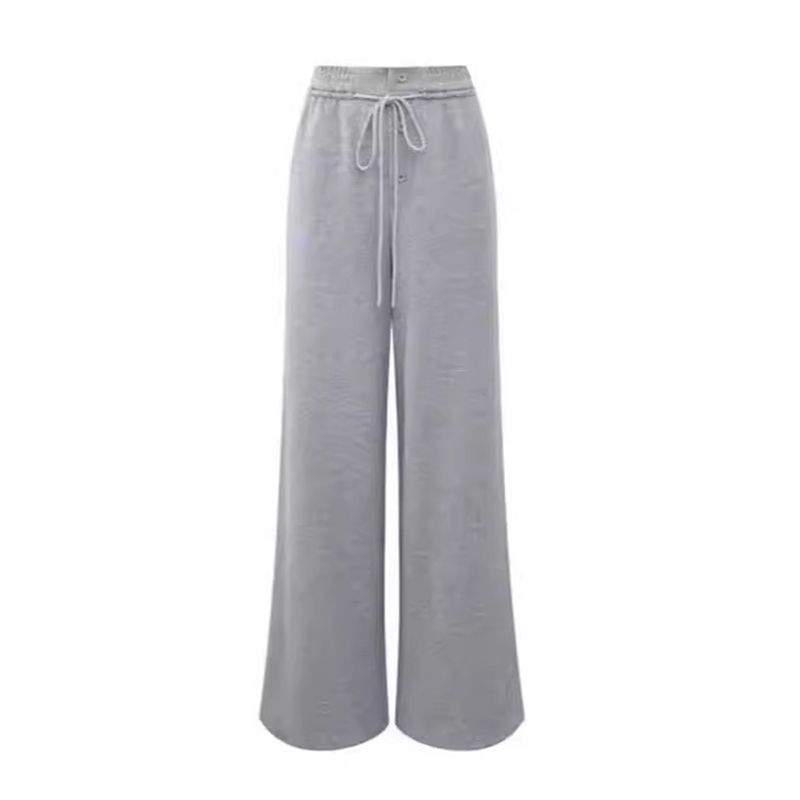 More Than 2024 Buttons Elastic Waist Fall and Winter Gray Straight Sweatpants Idle Style Loose Casual Mop Wide Leg Pants