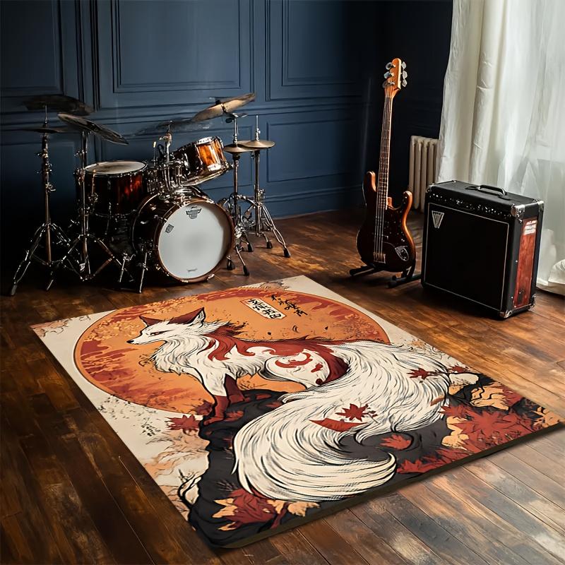 1pc Japanese Fox - Cute Fox & Kitsune Motifs, Machine-Washable Soft Rug Suitable For, Bedroom, Entryway - Non-Slip Backing, Compact, Ideal Gift