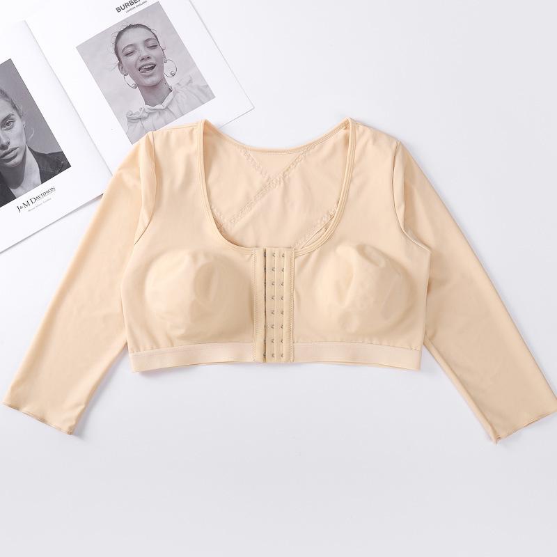 

Европейско-американский бюстгальтер для йоги и спорта с застежкой спереди, без косточек, антивибрационный, регулируемый, рукав три четверти 2XL телесный