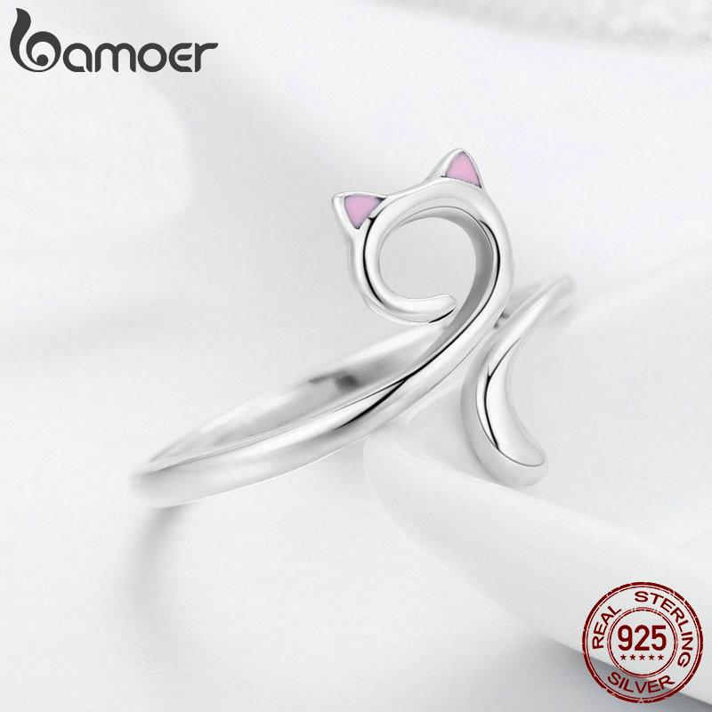 Bamoer Authentic 925 Sterling Silver Naughty Cat Nail Pussy Open Size Finger Ring