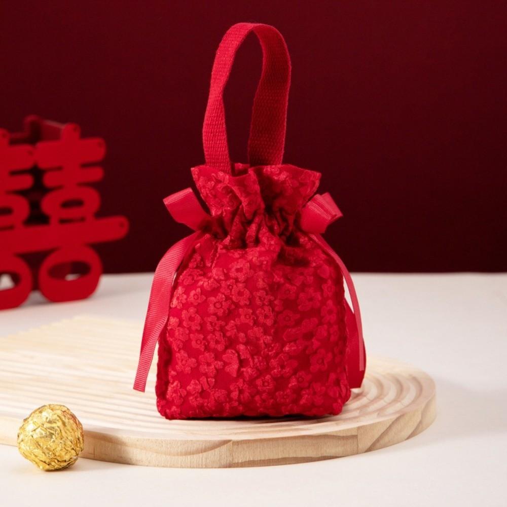 Blessing Words Brocade Red Envelope Drawstring New Year Money Bag  Lady Girls Women