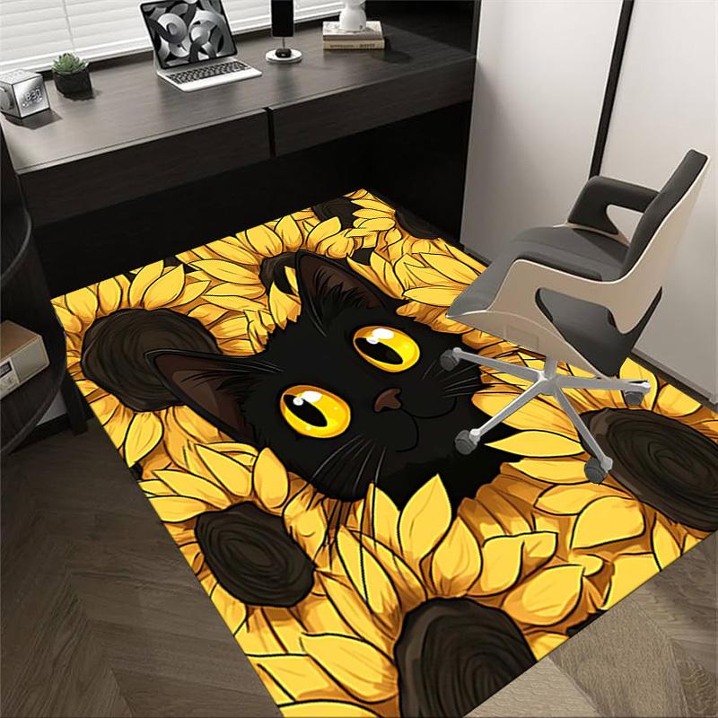 

1PC Black Cat Sunflowers Anti-slip carpet, suitable for Office, bedroomand playrooms. It can also be used as a sofa footrest cover-W93 60cm by 90cm