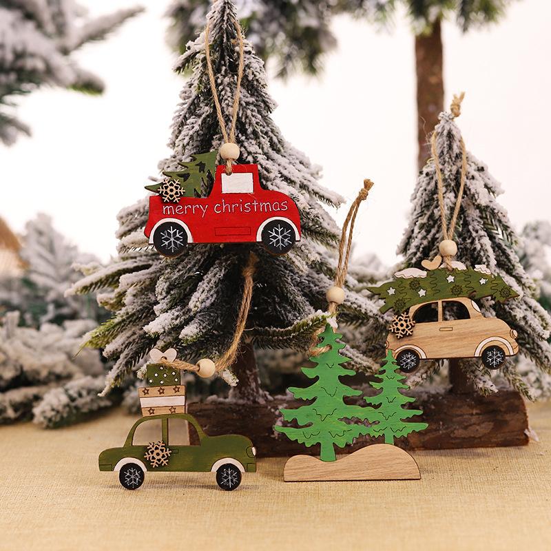 Car Ornaments Small Christmas Tree Hanging Wooden Pendants Elk Cartoon Animal Ornaments 2025 New Christmas Holiday Decorations